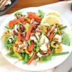 recept salade met gegrilde witvis, paprika reepjes en haricot verts