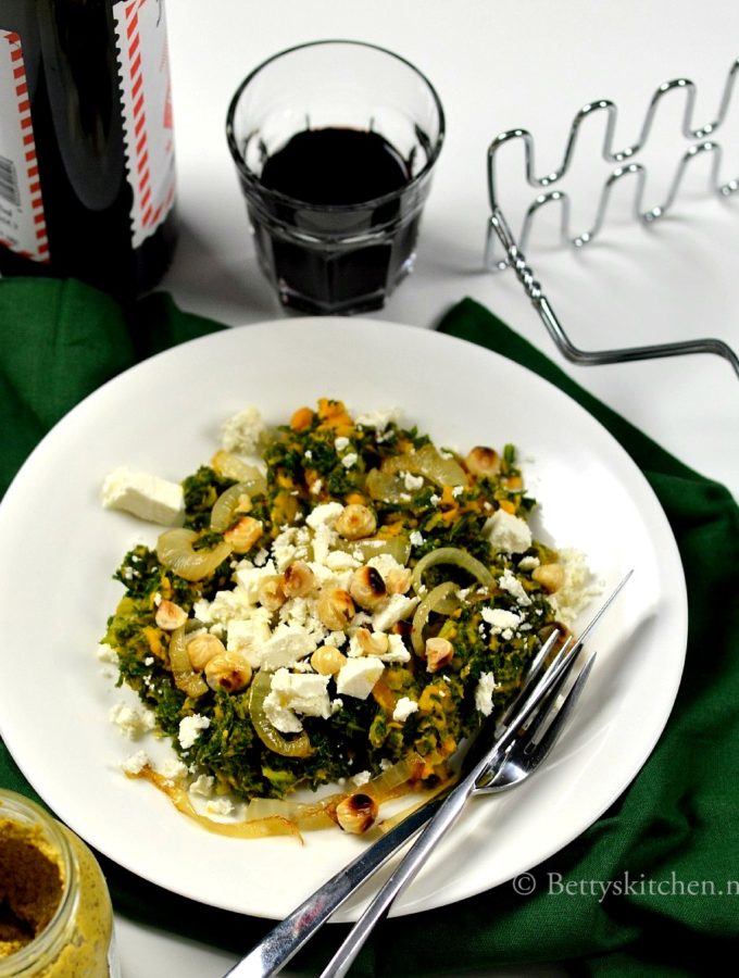 vegetarische boerenkool stamppot met zoete aardappel recept Bettyskitchen.nl