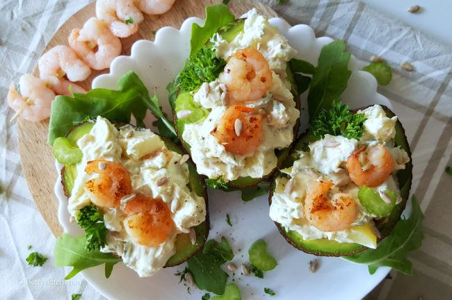 Garnalen met avocado en crème fraîche