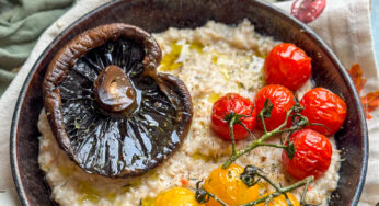 Italiaanse Hartige Havermout pap met Portobello en Tomaten