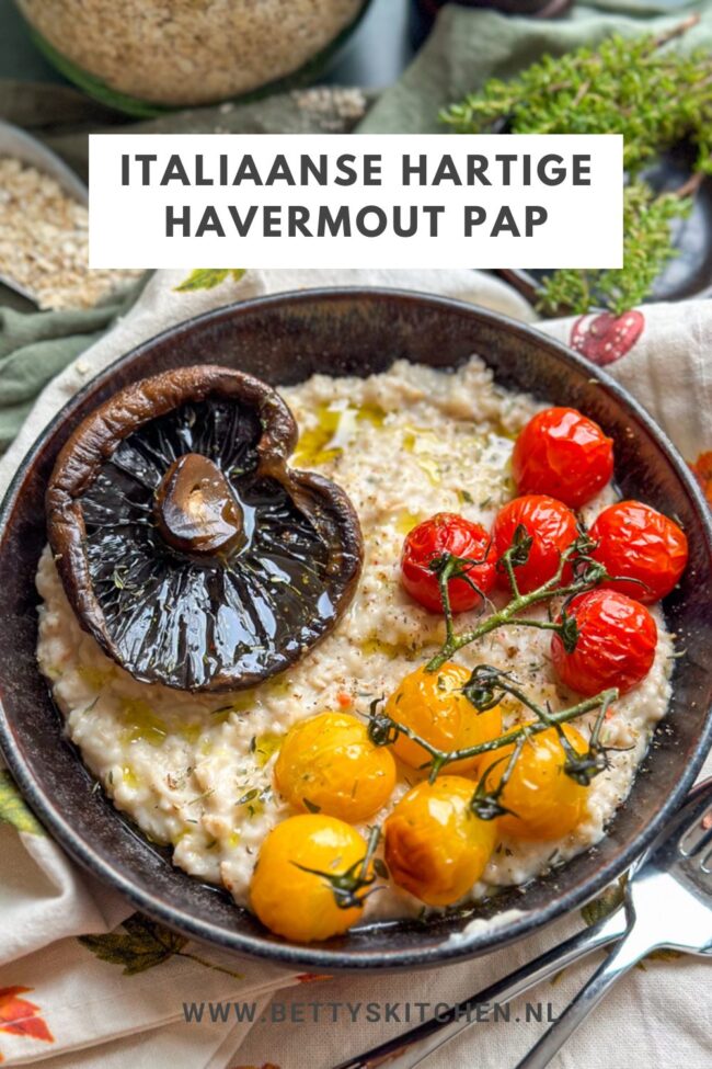 recept voor Italiaanse hartige havermout pap met portobello en tomaten