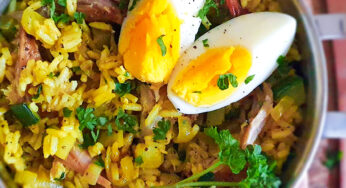 Indiase kedgeree met gerookte makreel