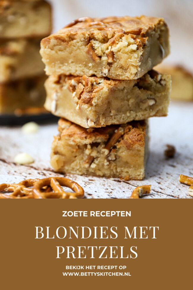 recept blondies met pretzels en pindakaas